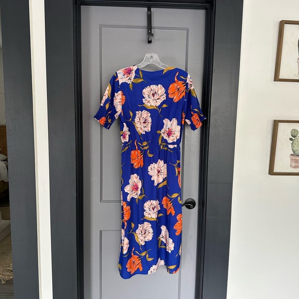 ASOS Womens Floral Midi Dress Size 6 Blue V Neck Long Sleeve Button Front - Picture 6 of 12